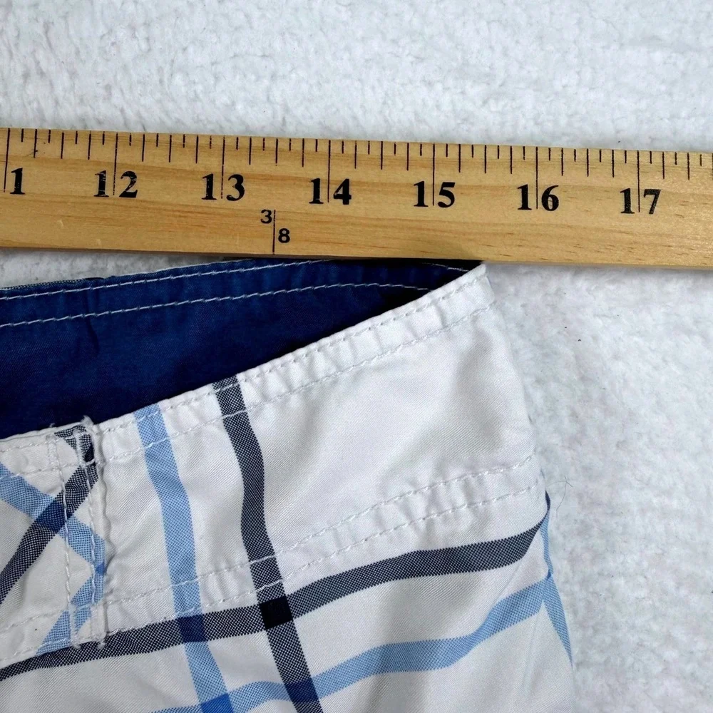 Old Navy Board Shorts‎ Mens Medium White Blue Plaid Cargo Pocket Swim Trunks